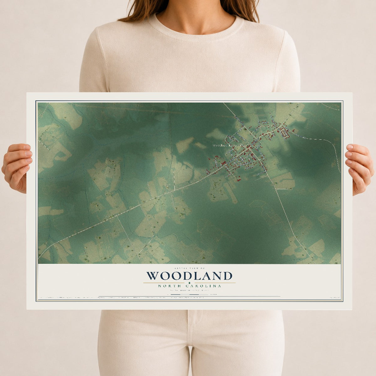 Map of Woodland, North Carolina, 12 x 18 inch unframed archival matte print