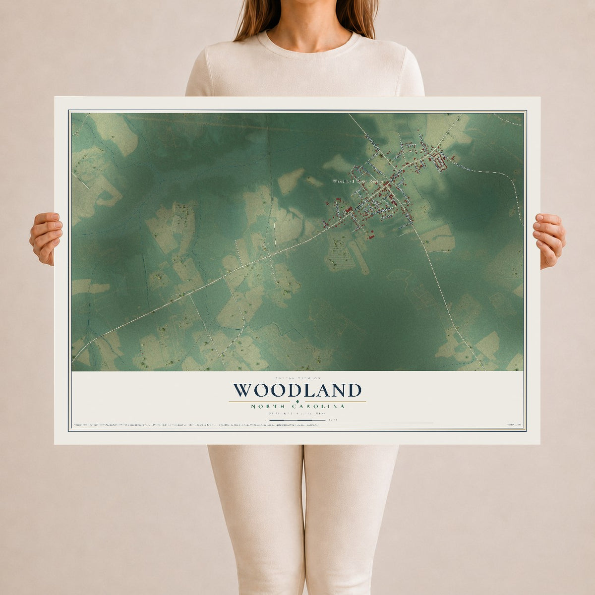 Map of Woodland, North Carolina, 24 x 36 inch unframed archival matte print