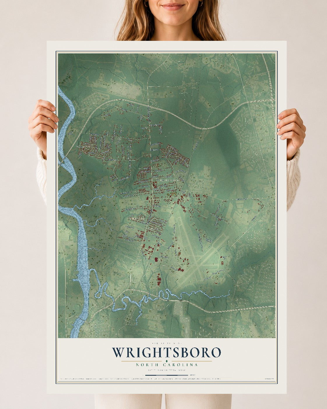 Map of Wrightsboro, North Carolina, 24 x 36 inch unframed archival matte print