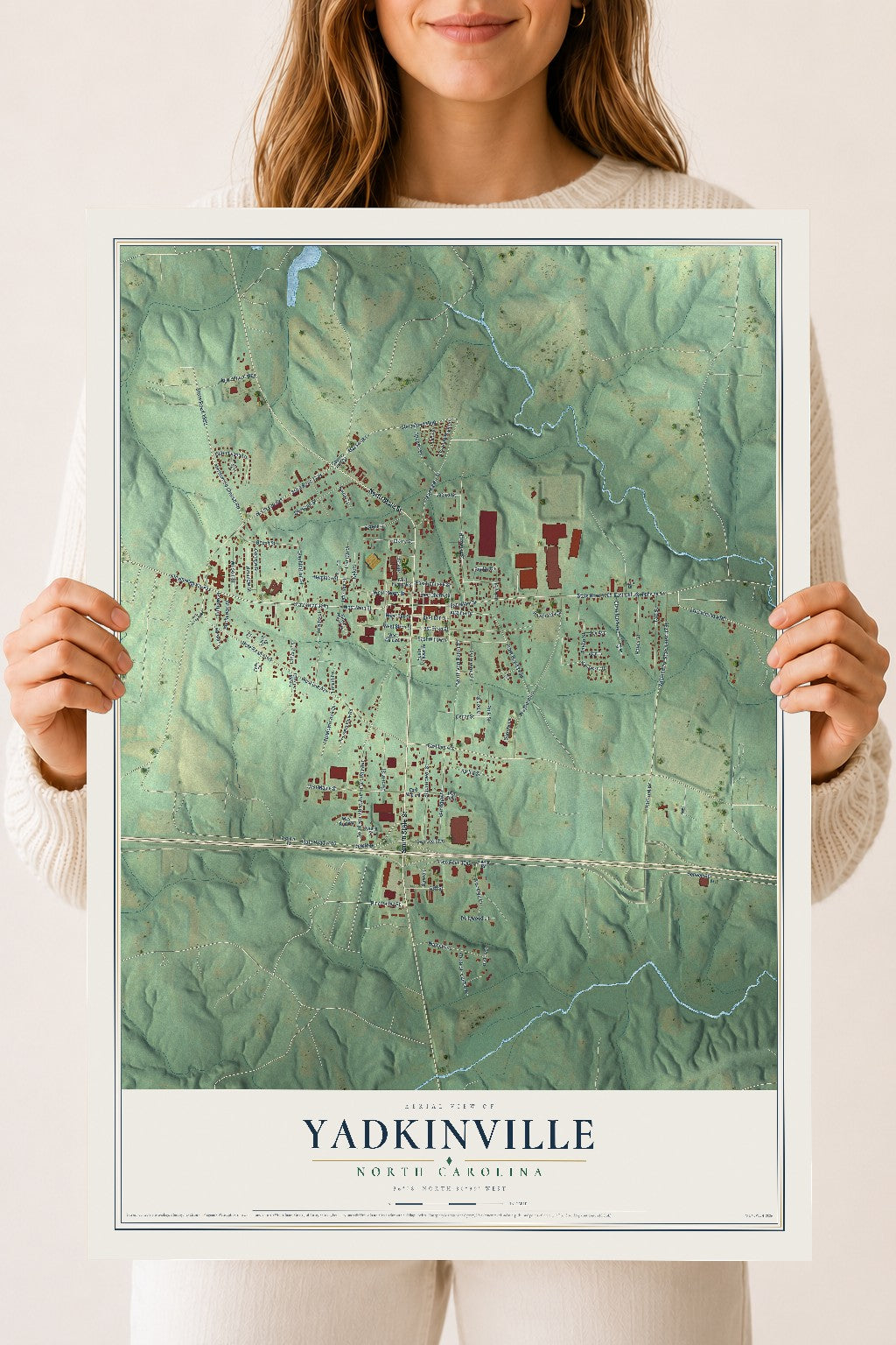 Map of Yadkinville, North Carolina, 18 x 24 inch unframed archival matte print