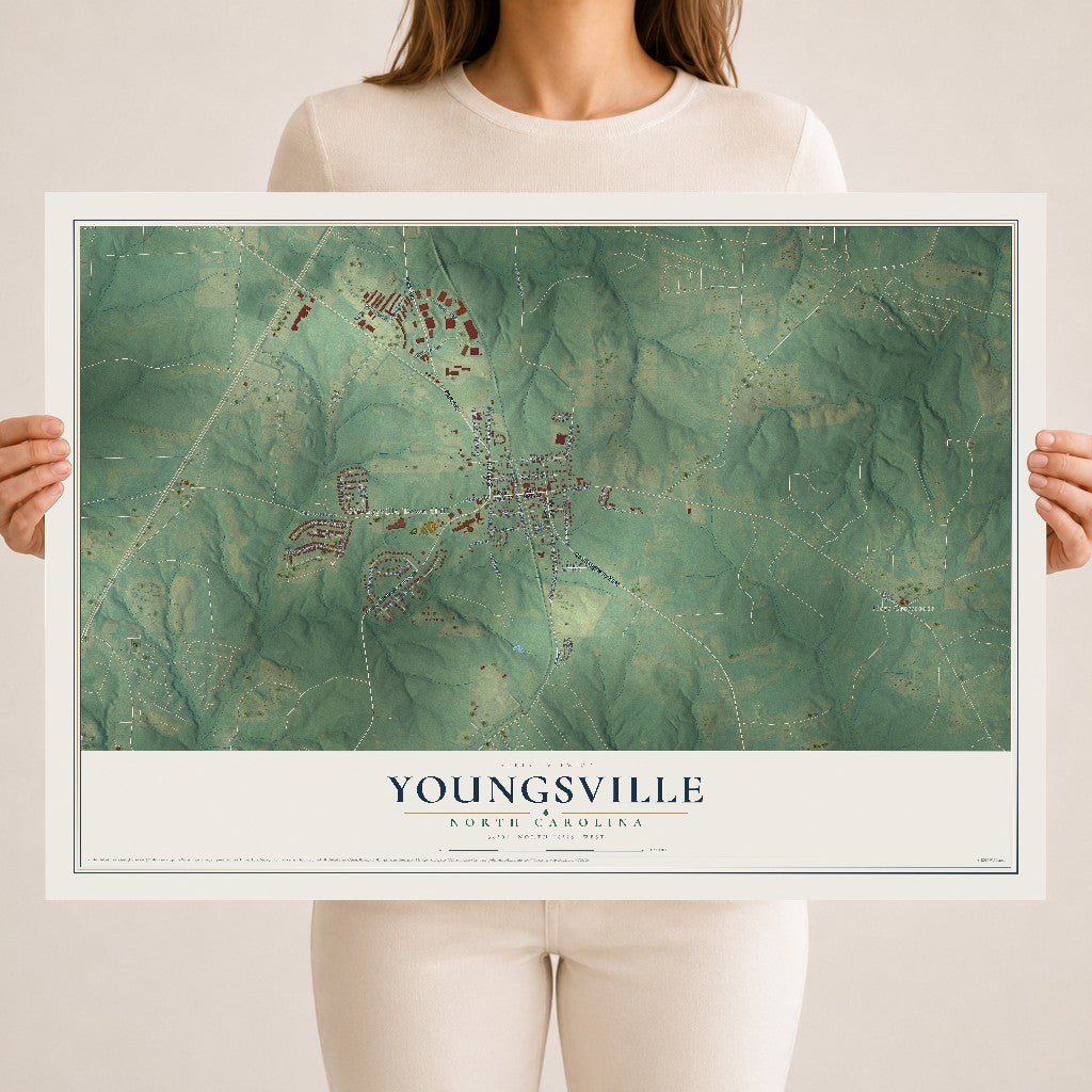 Map of Youngsville, North Carolina, 18 x 24 inch unframed archival matte print