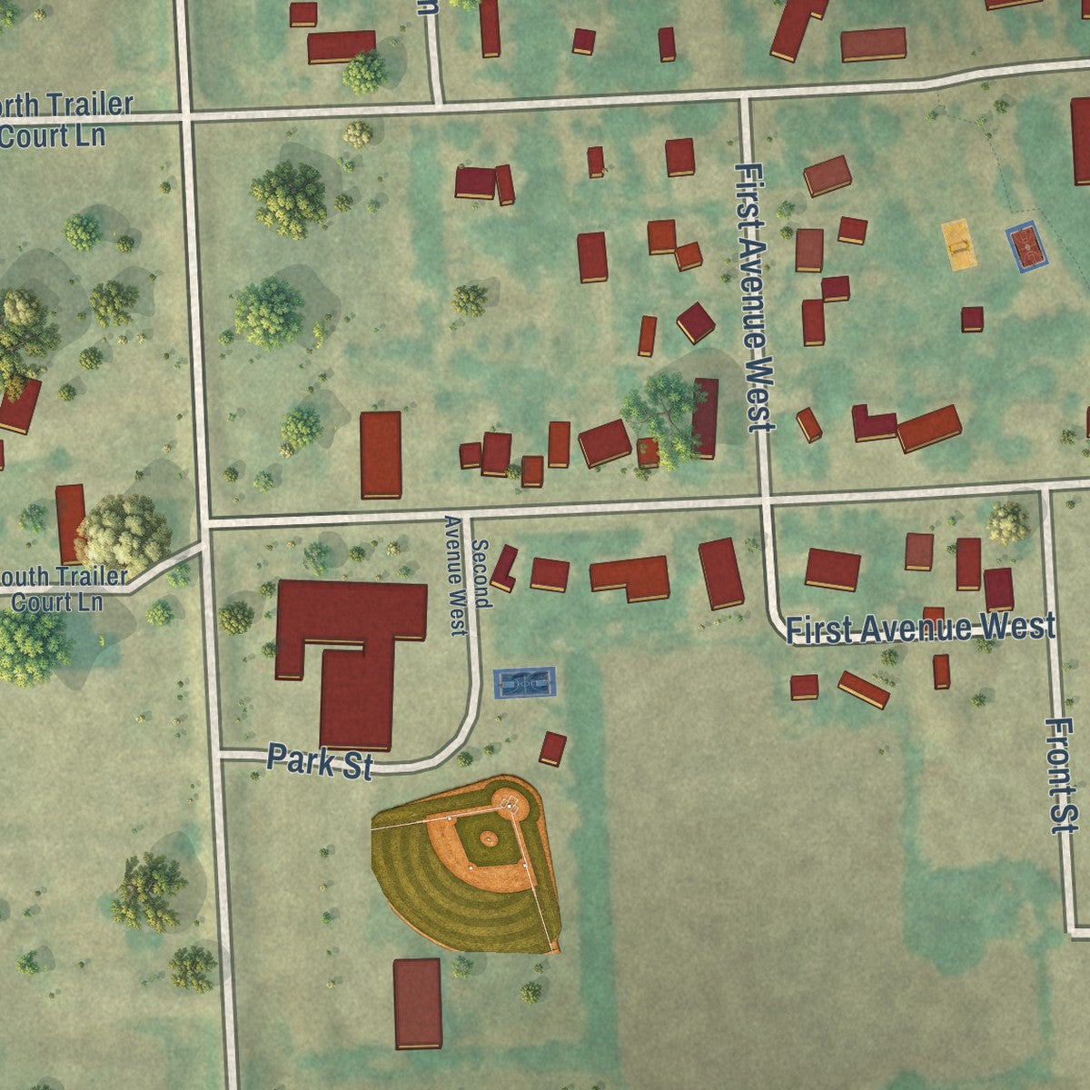 Close-up of the map of Abercrombie, North Dakota print showing street and building detail