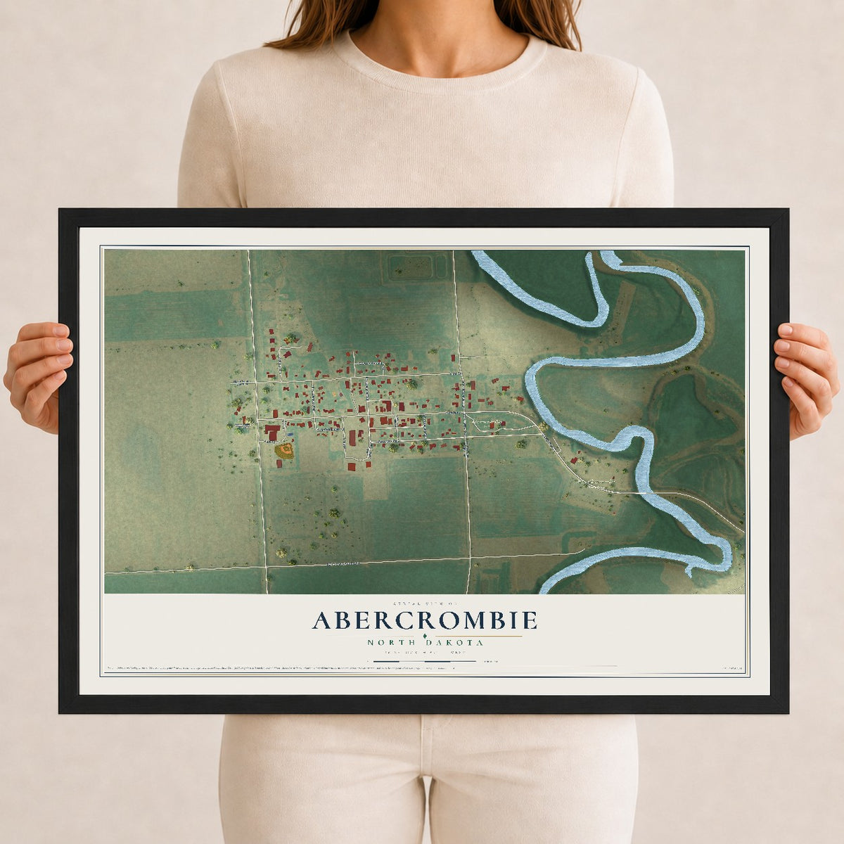 Map of Abercrombie, North Dakota, 12 x 18 inch print in a black wood frame