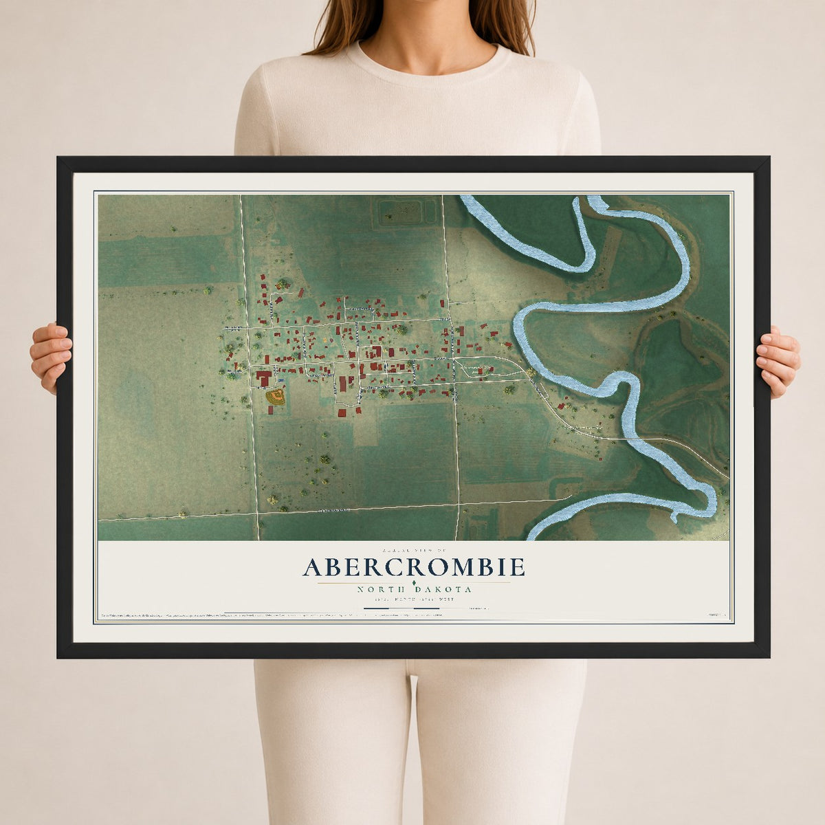 Map of Abercrombie, North Dakota, 24 x 36 inch print in a black wood frame