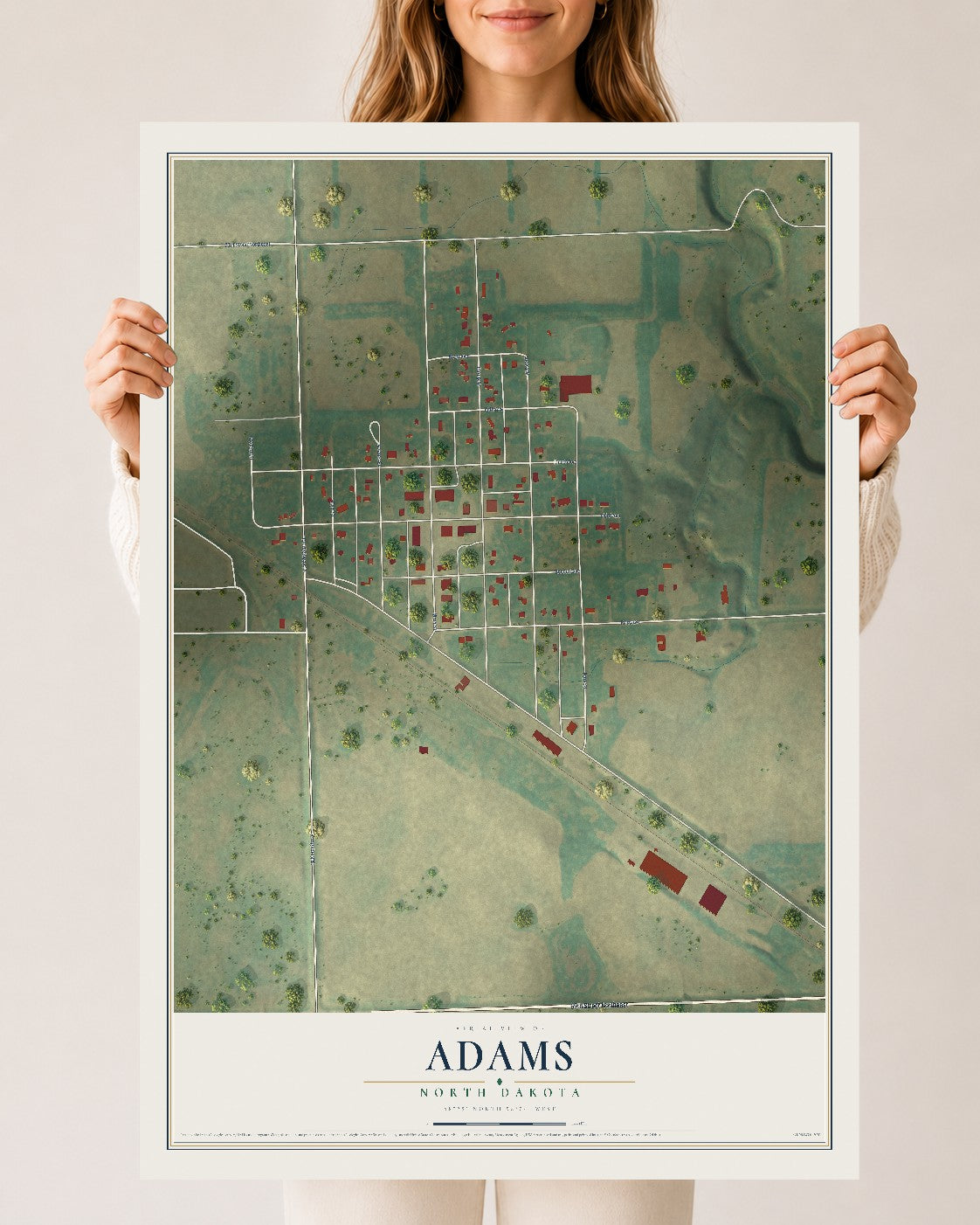 Map of Adams, North Dakota, 24 x 36 inch unframed archival matte print