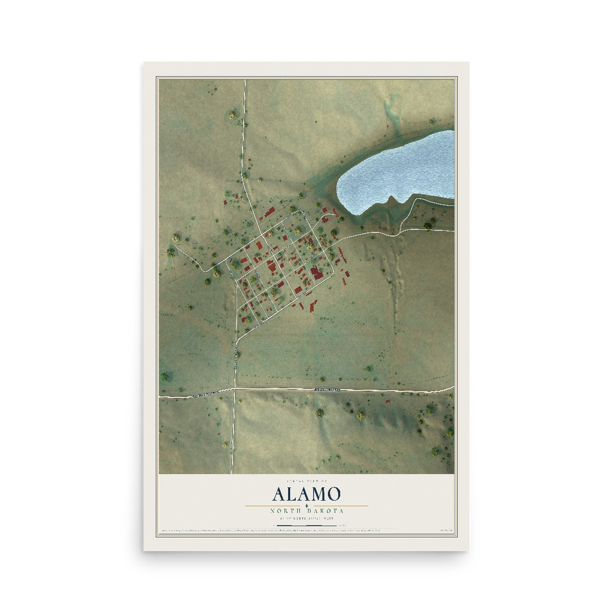 Map of Alamo, North Dakota, 12 x 18 inch unframed archival matte print