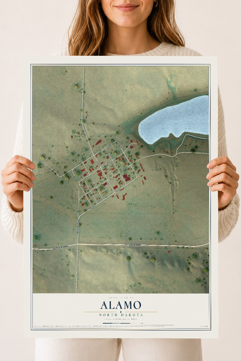 Map of Alamo, North Dakota, 18 x 24 inch unframed archival matte print