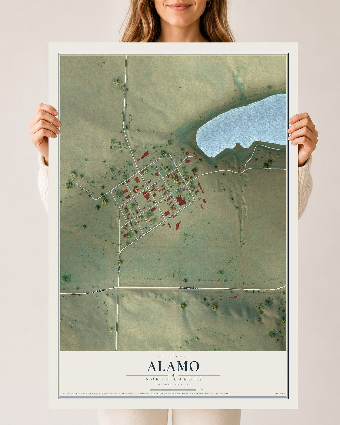 Map of Alamo, North Dakota, 24 x 36 inch unframed archival matte print