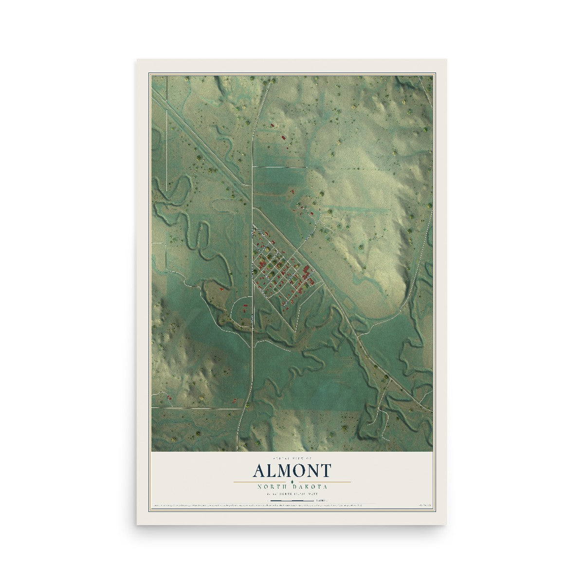 Map of Almont, North Dakota, 12 x 18 inch unframed archival matte print