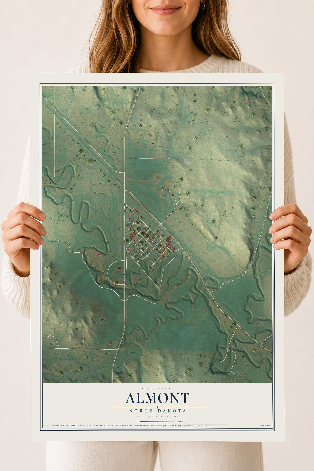 Map of Almont, North Dakota, 18 x 24 inch unframed archival matte print