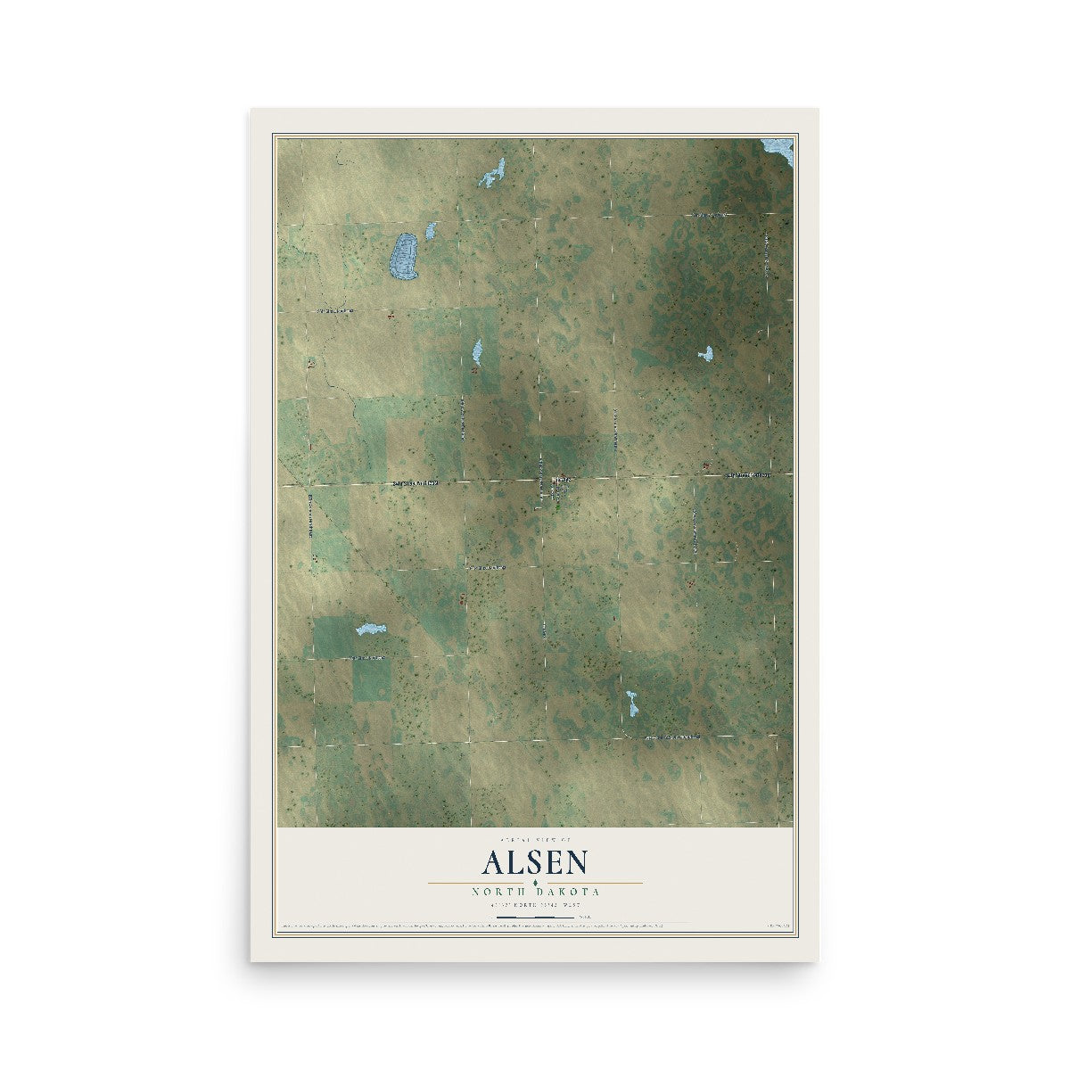 Map of Alsen, North Dakota, 12 x 18 inch unframed archival matte print