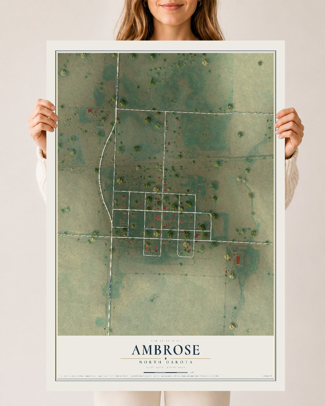 Map of Ambrose, North Dakota, 24 x 36 inch unframed archival matte print