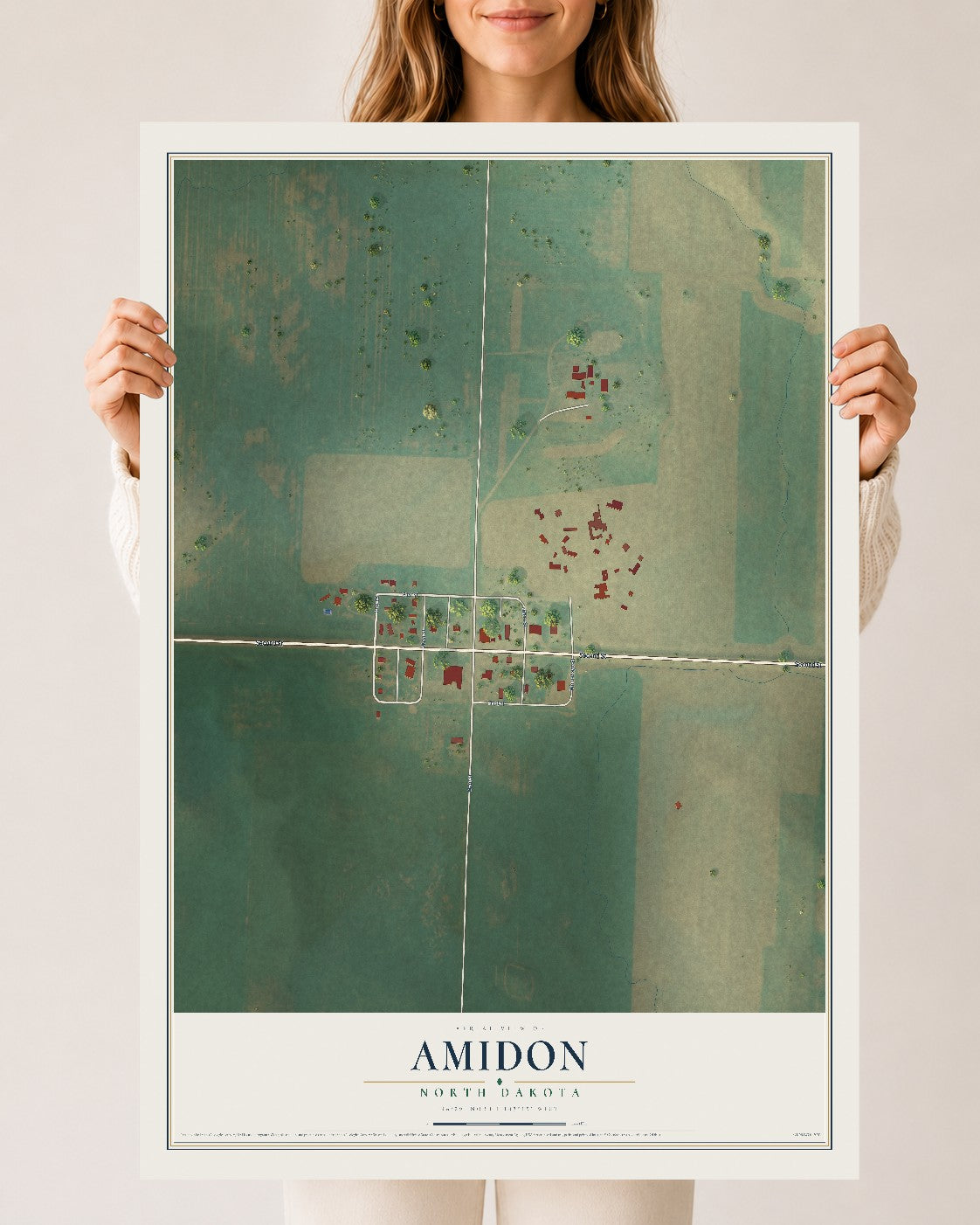 Map of Amidon, North Dakota, 24 x 36 inch unframed archival matte print