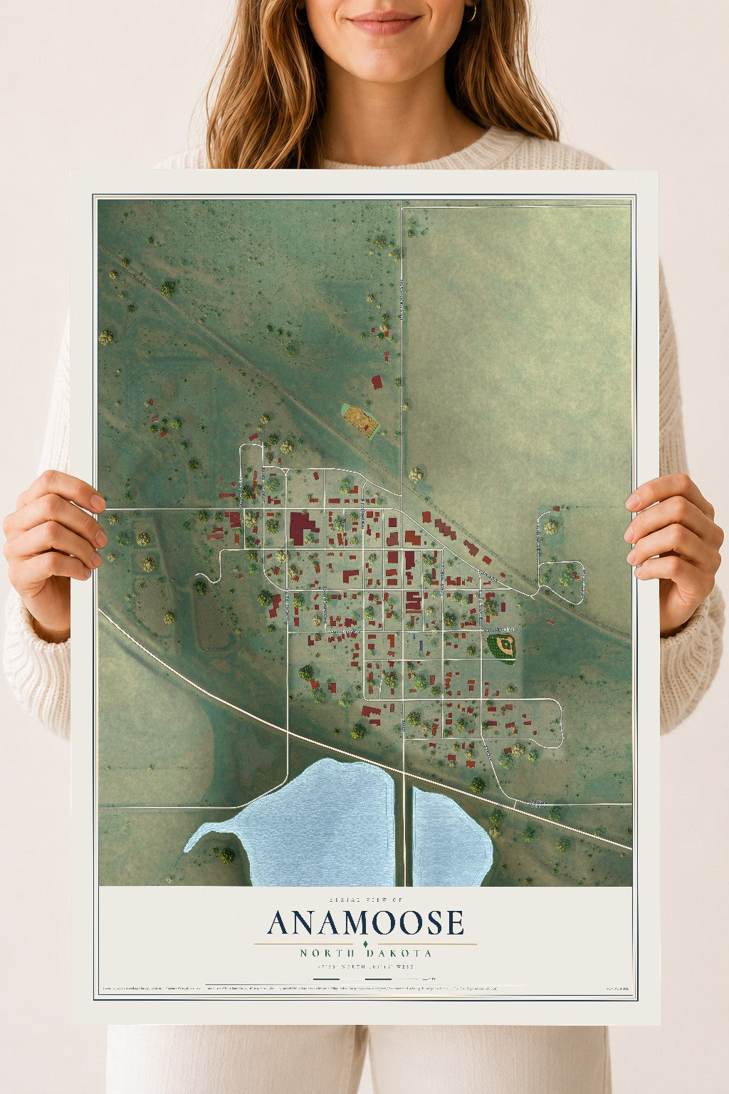 Map of Anamoose, North Dakota, 18 x 24 inch unframed archival matte print