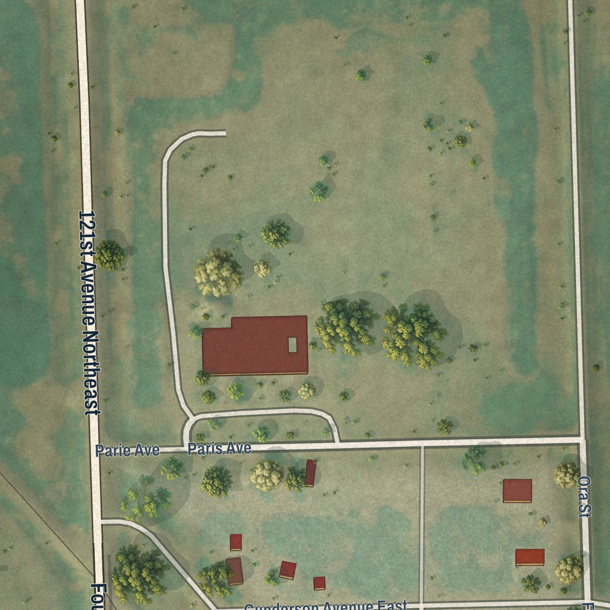 Second close-up of the map of Aneta, North Dakota print showing more streets and buildings
