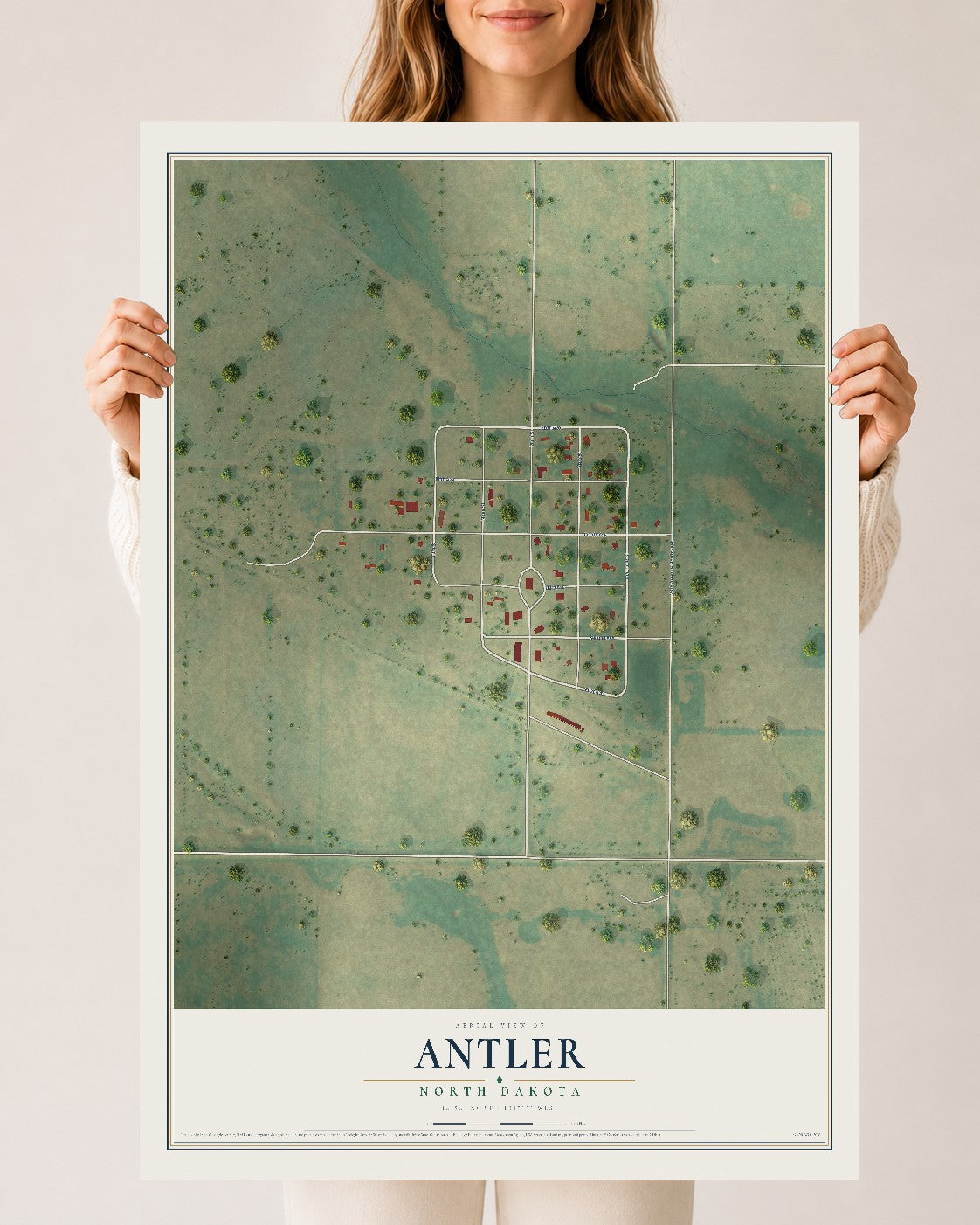 Map of Antler, North Dakota, 24 x 36 inch unframed archival matte print