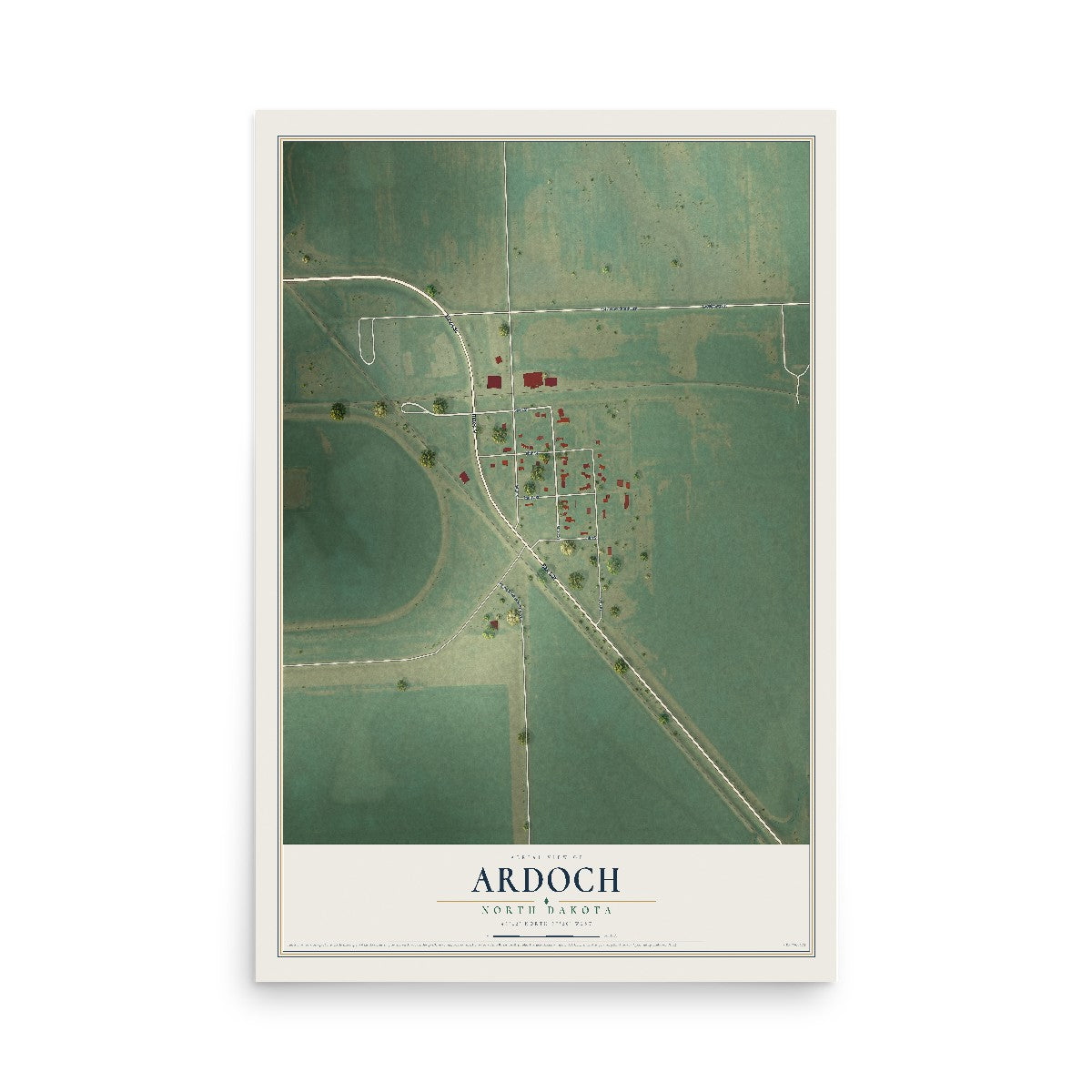 Map of Ardoch, North Dakota, 12 x 18 inch unframed archival matte print