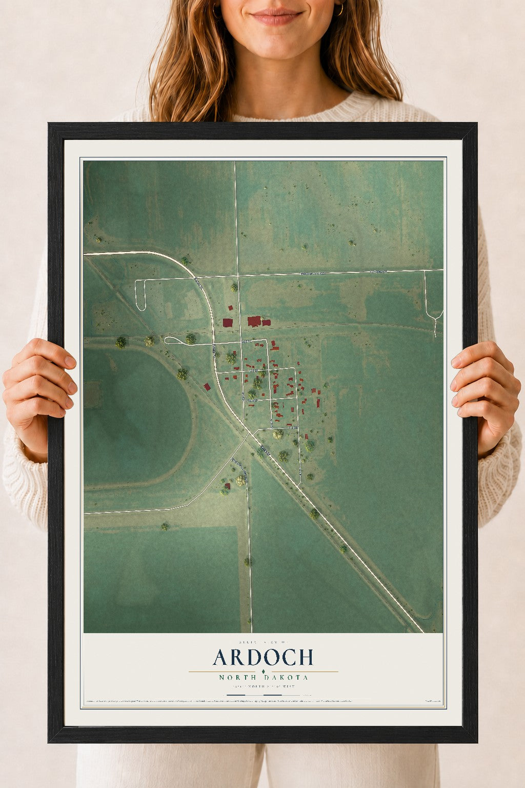 Map of Ardoch, North Dakota, 18 x 24 inch print in a black wood frame
