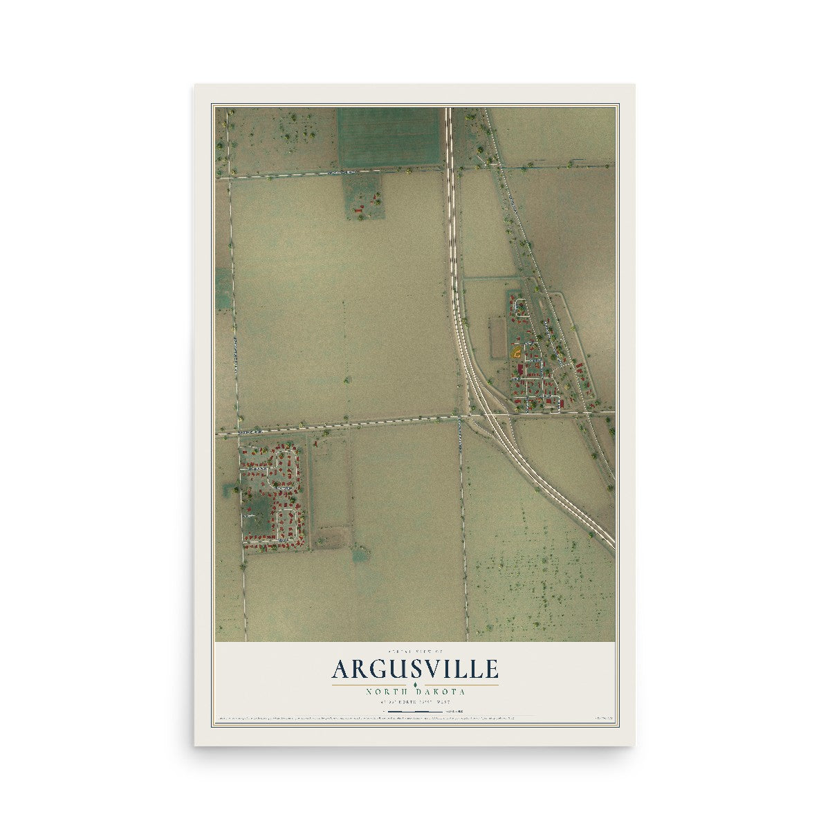 Map of Argusville, North Dakota, 12 x 18 inch unframed archival matte print