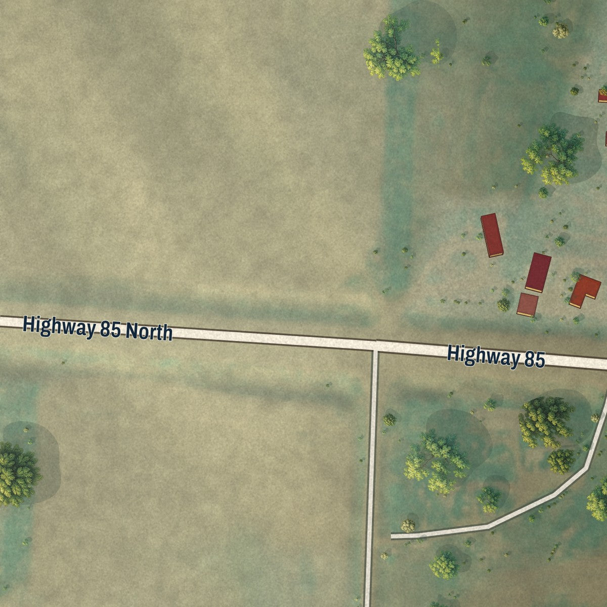 Second close-up of the map of Arnegard, North Dakota print showing more streets and buildings