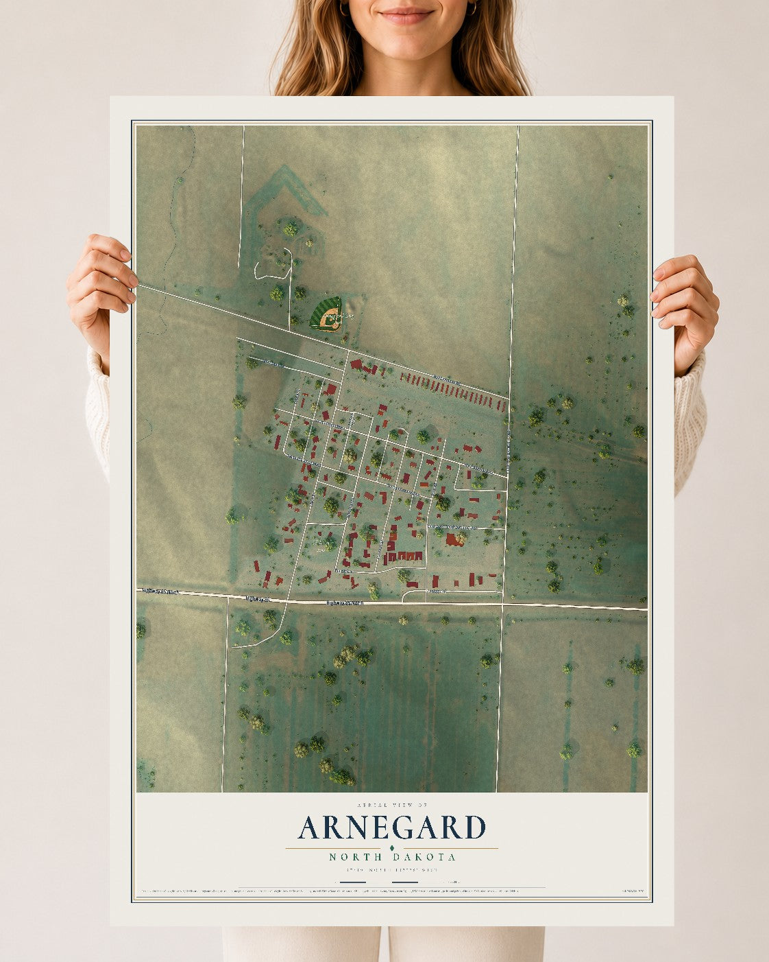 Map of Arnegard, North Dakota, 24 x 36 inch unframed archival matte print