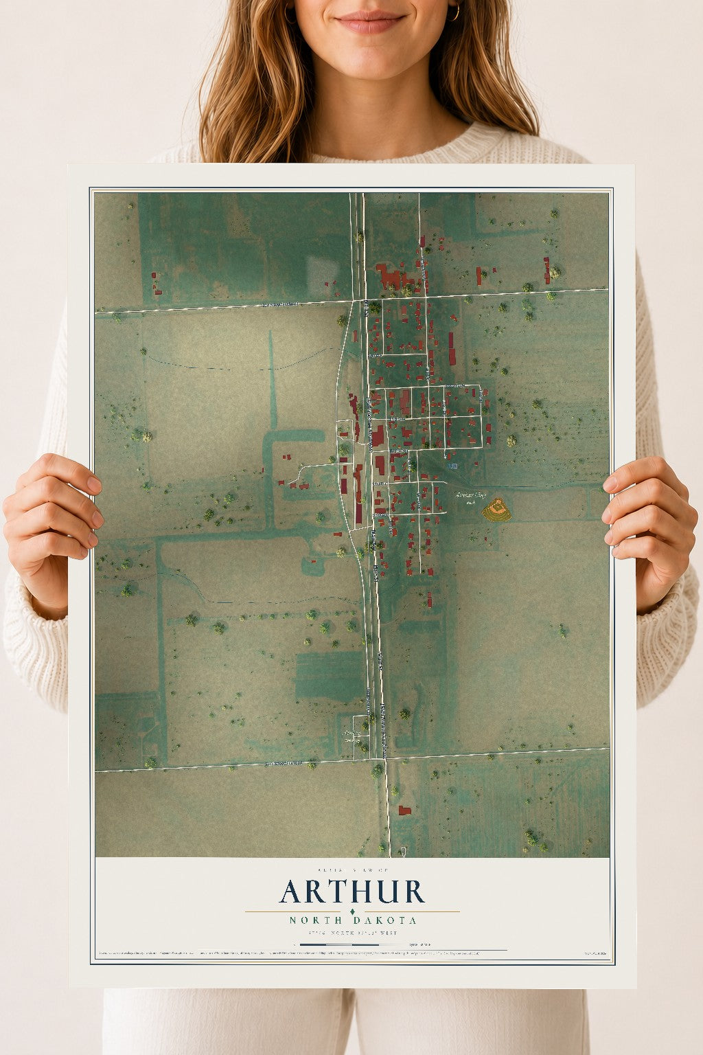 Map of Arthur, North Dakota, 18 x 24 inch unframed archival matte print