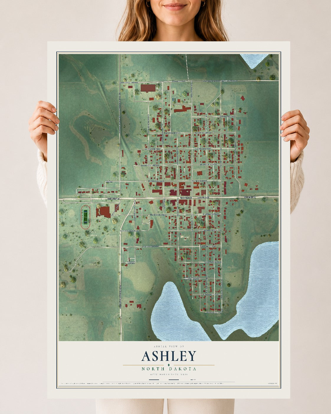 Map of Ashley, North Dakota, 24 x 36 inch unframed archival matte print