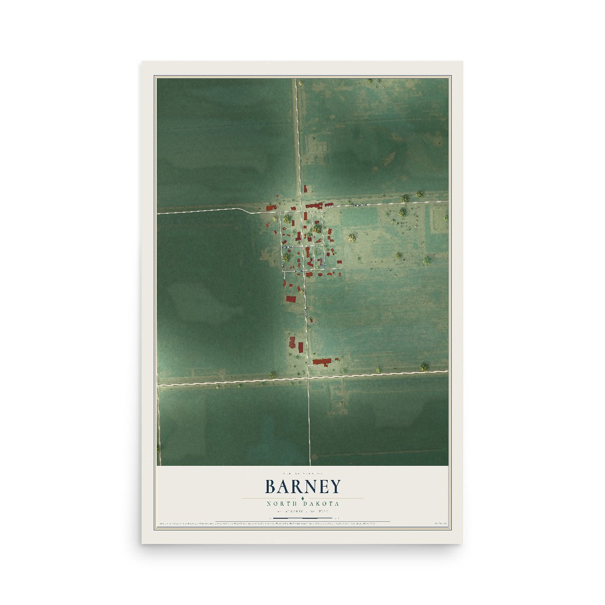 Map of Barney, North Dakota, 12 x 18 inch unframed archival matte print