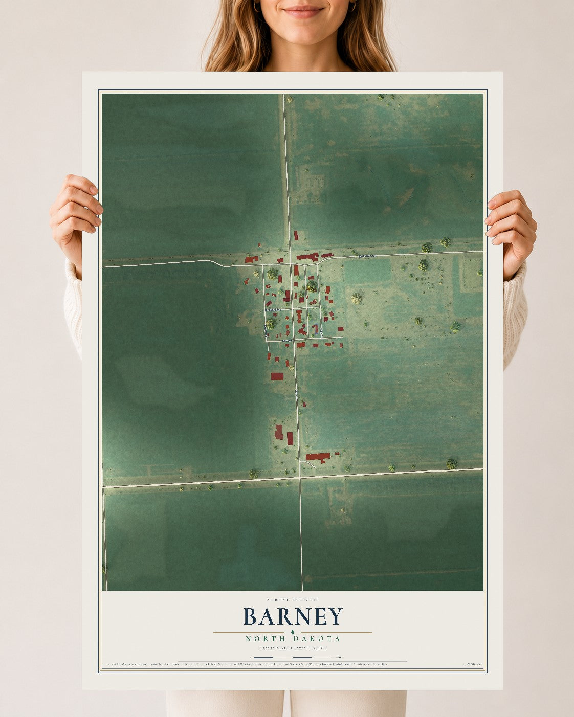Map of Barney, North Dakota, 24 x 36 inch unframed archival matte print