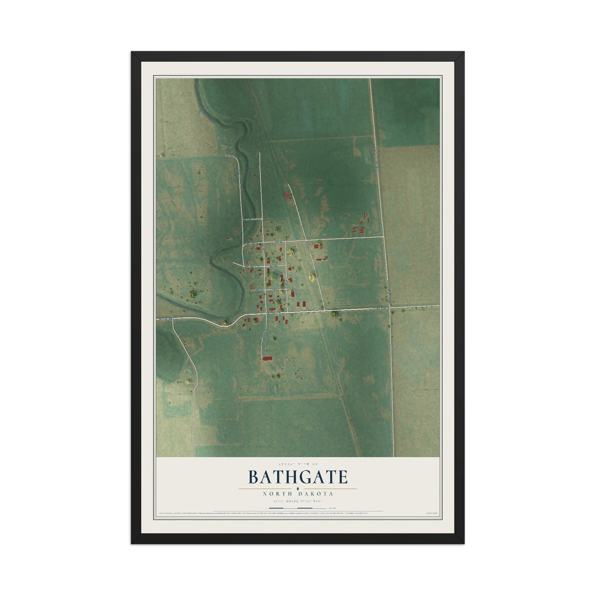 Map of Bathgate, North Dakota, 12 x 18 inch print in a black wood frame