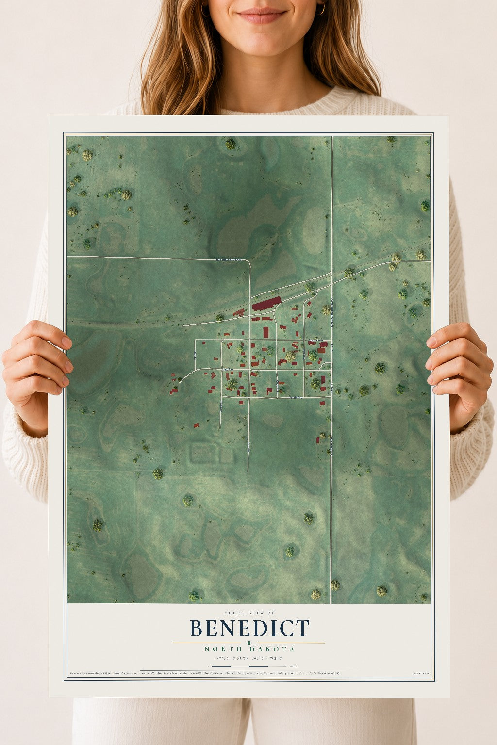 Map of Benedict, North Dakota, 18 x 24 inch unframed archival matte print