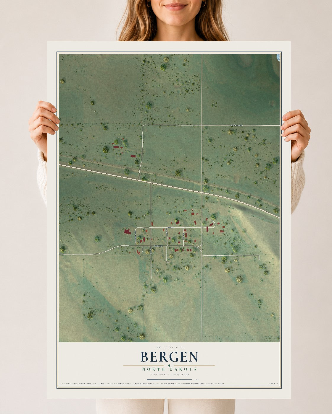 Map of Bergen, North Dakota, 24 x 36 inch unframed archival matte print