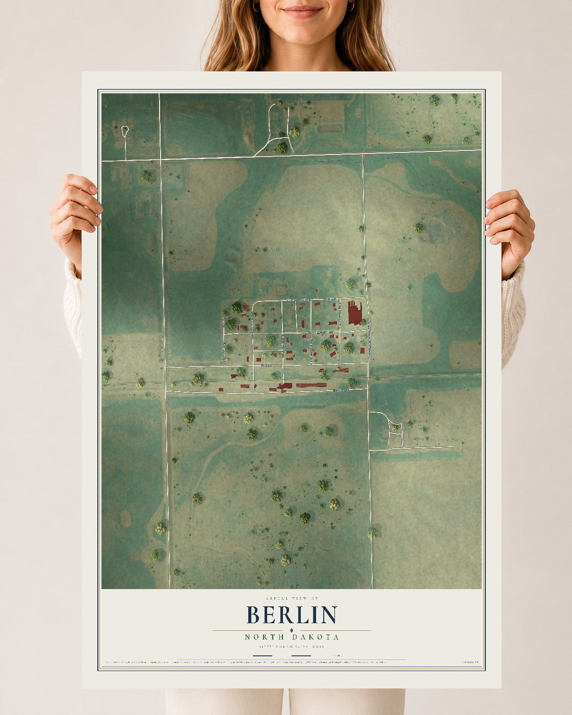 Map of Berlin, North Dakota, 24 x 36 inch unframed archival matte print
