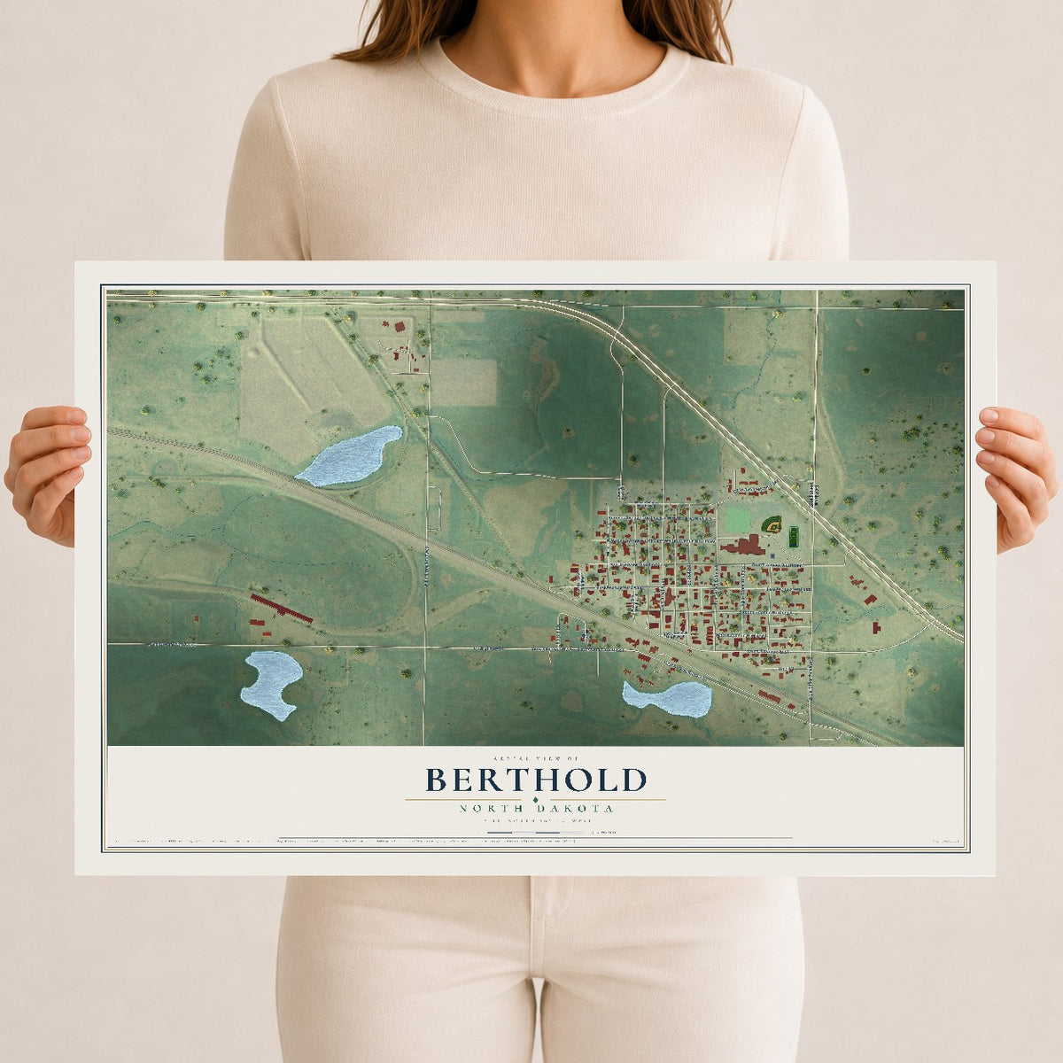 Map of Berthold, North Dakota, 12 x 18 inch unframed archival matte print