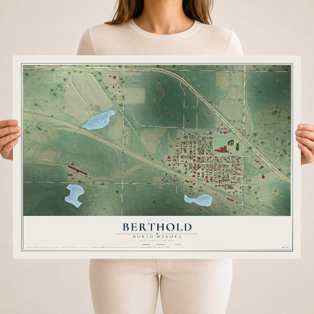 Map of Berthold, North Dakota, 18 x 24 inch unframed archival matte print