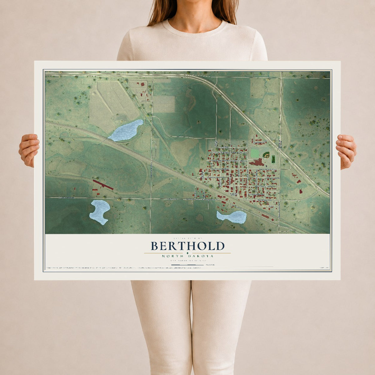 Map of Berthold, North Dakota, 24 x 36 inch unframed archival matte print
