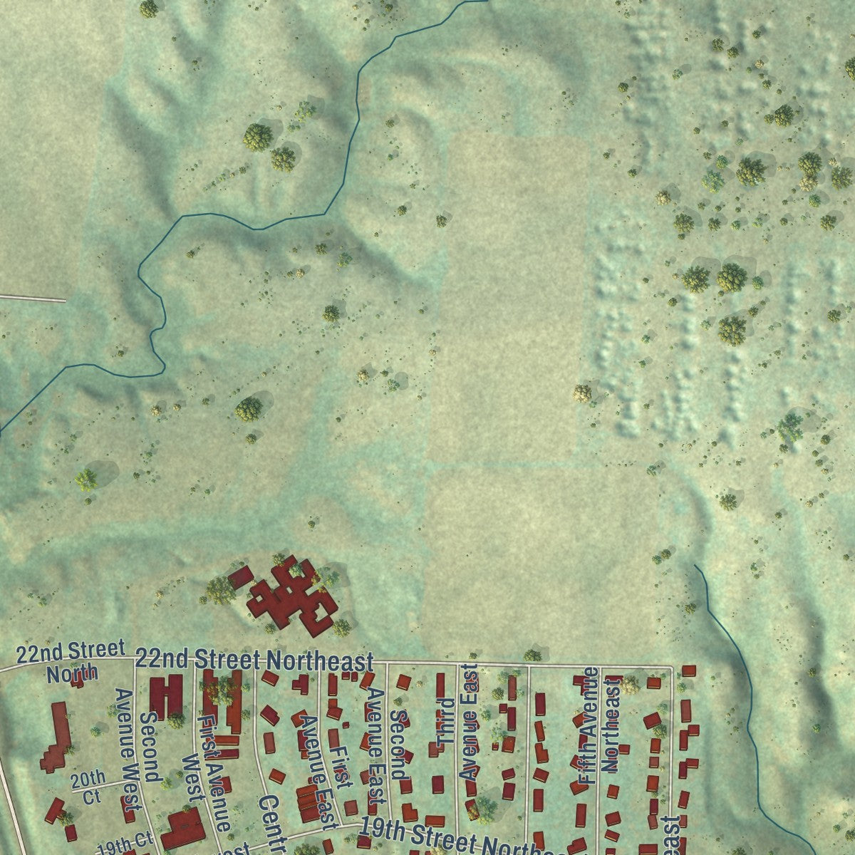 Second close-up of the map of Beulah, North Dakota print showing more streets and buildings