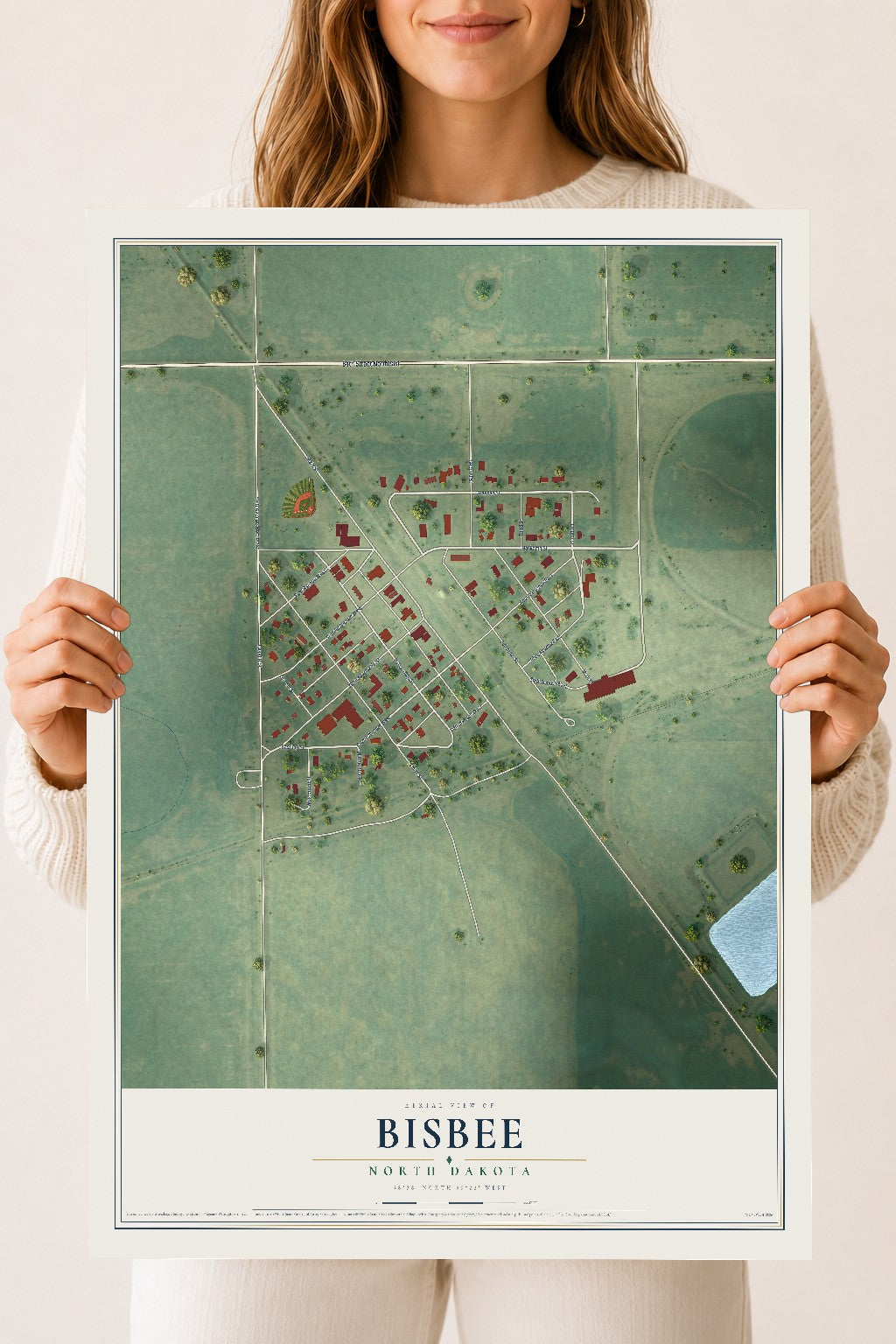 Map of Bisbee, North Dakota, 18 x 24 inch unframed archival matte print