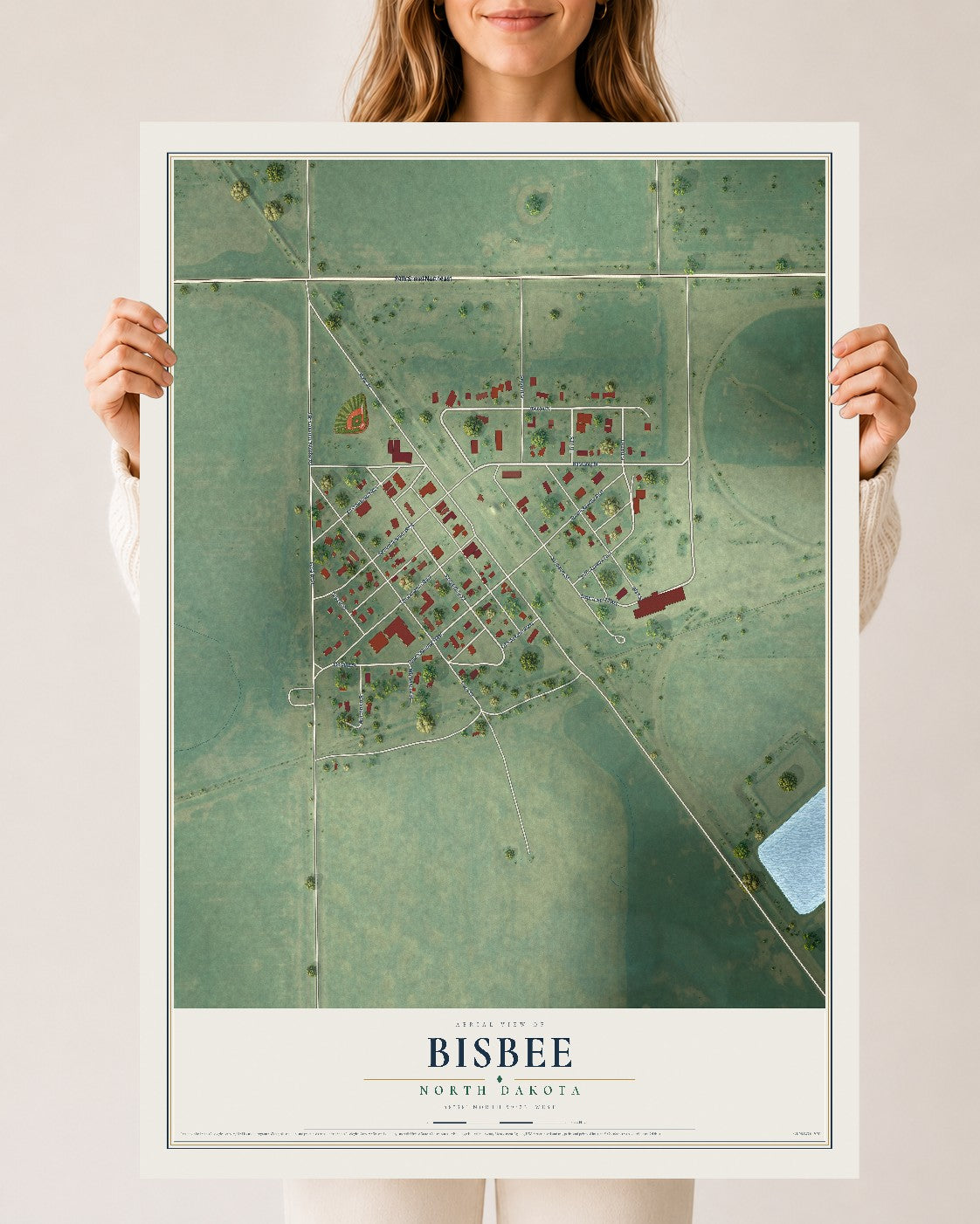 Map of Bisbee, North Dakota, 24 x 36 inch unframed archival matte print