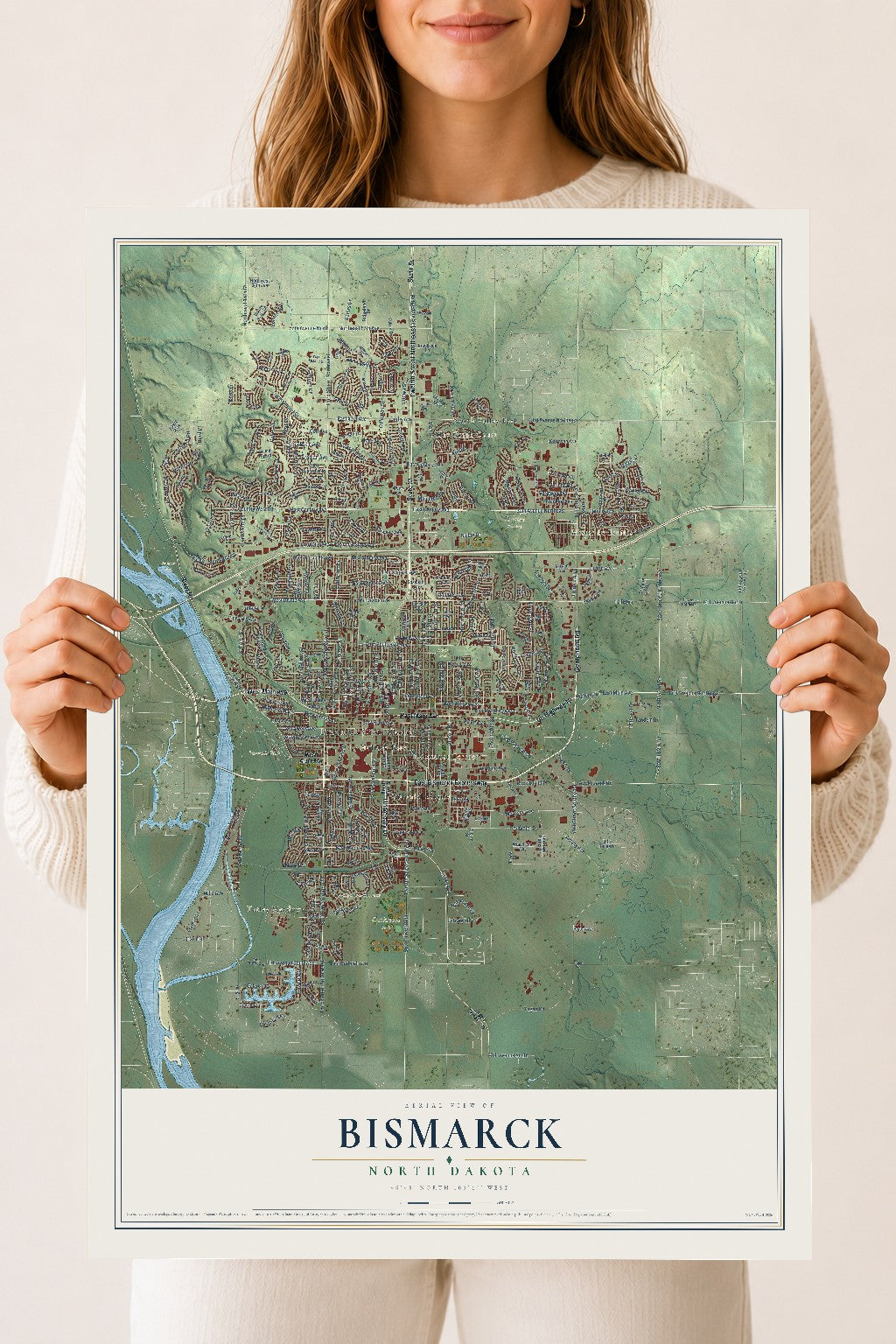 Map of Bismarck, North Dakota, 18 x 24 inch unframed archival matte print