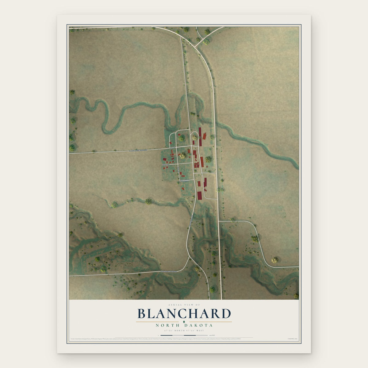 Blanchard, North Dakota map print, the full design