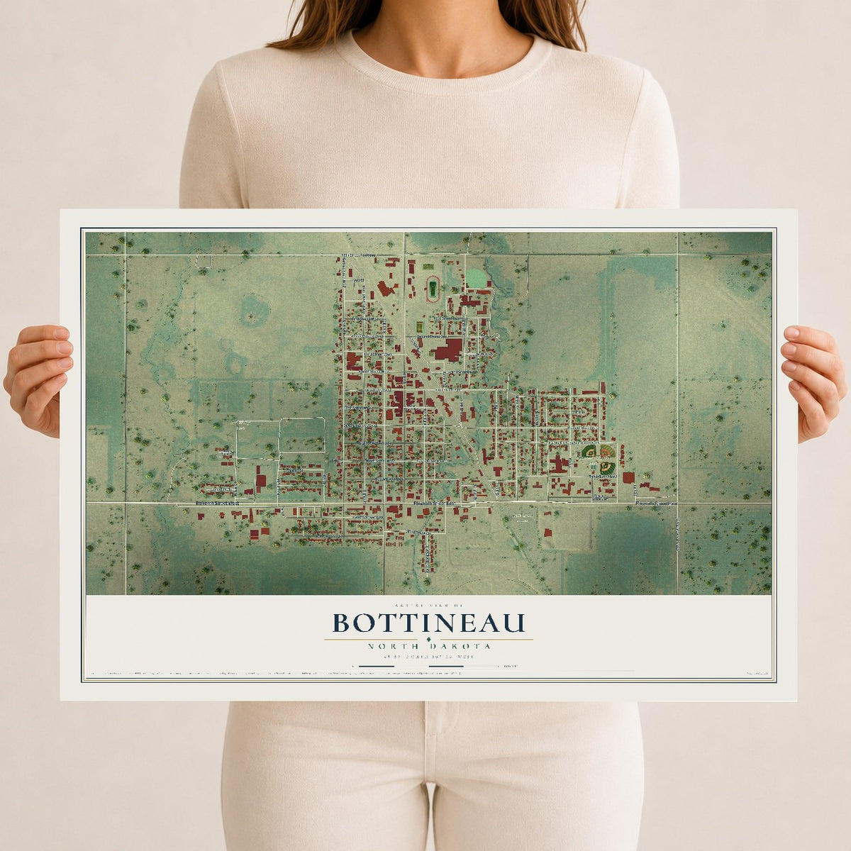 Map of Bottineau, North Dakota, 12 x 18 inch unframed archival matte print