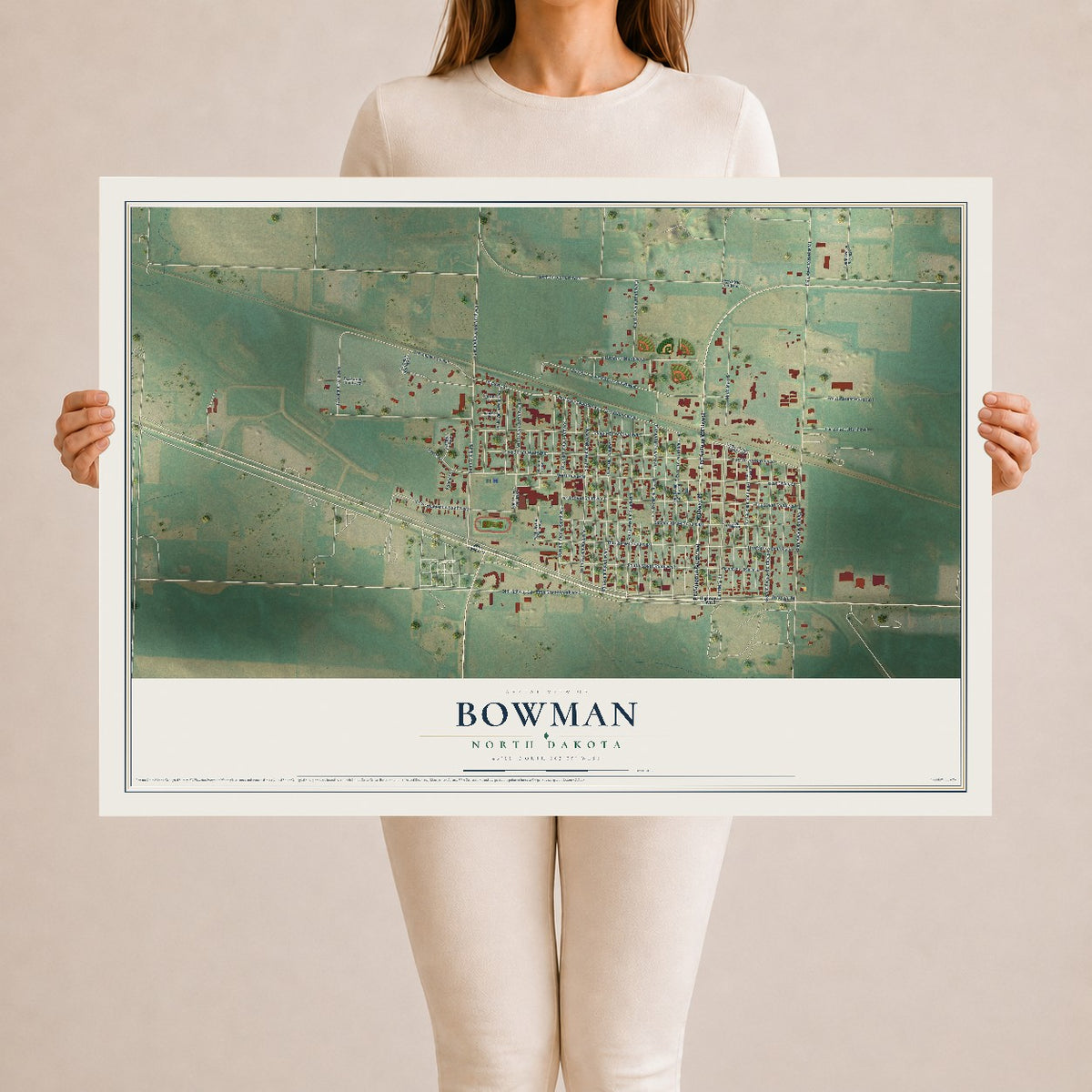 Map of Bowman, North Dakota, 24 x 36 inch unframed archival matte print
