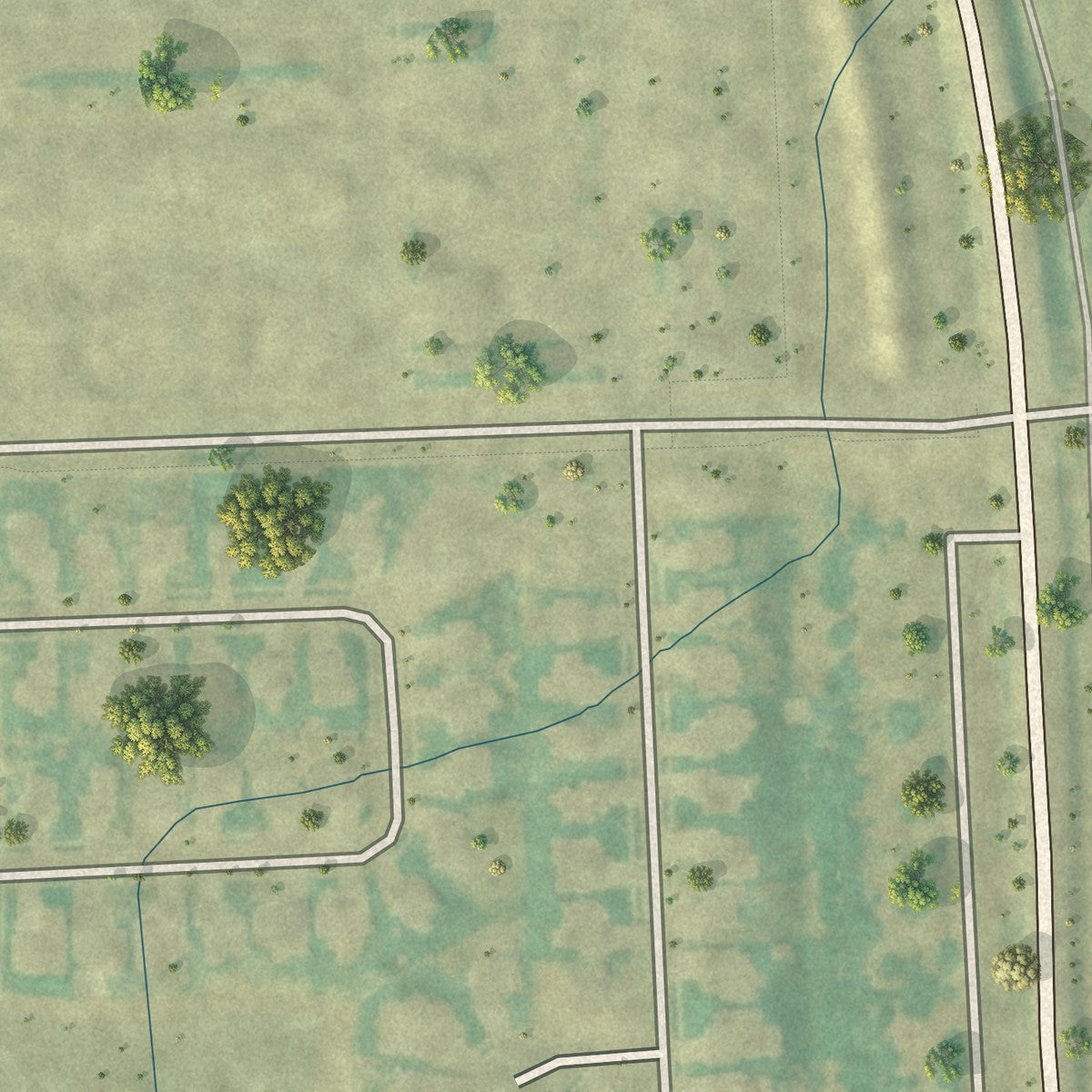 Second close-up of the map of Briarwood, North Dakota print showing more streets and buildings