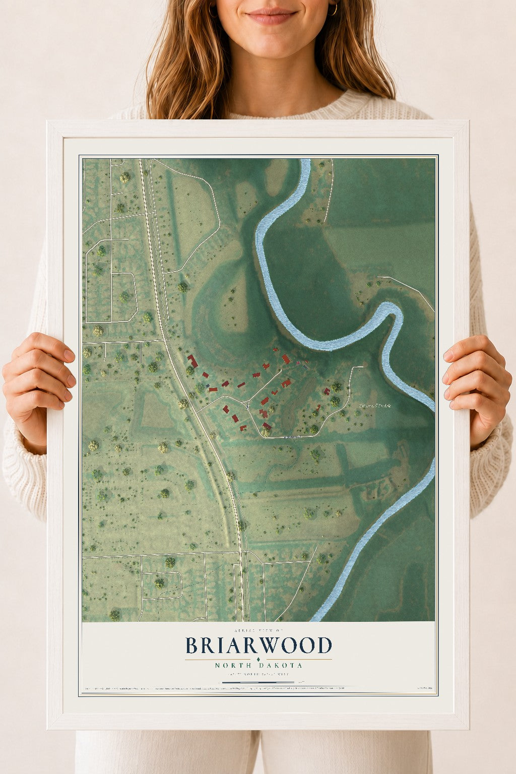 Map of Briarwood, North Dakota, 18 x 24 inch print in a white wood frame