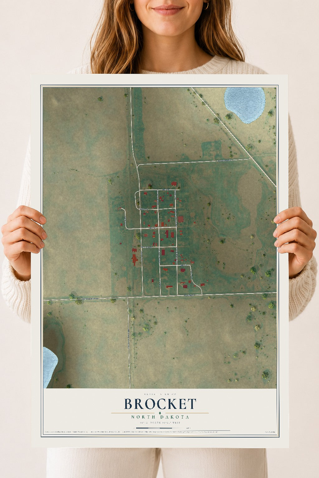 Map of Brocket, North Dakota, 18 x 24 inch unframed archival matte print