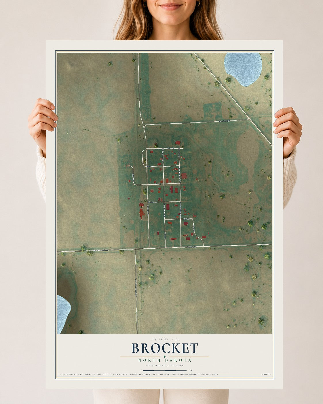 Map of Brocket, North Dakota, 24 x 36 inch unframed archival matte print