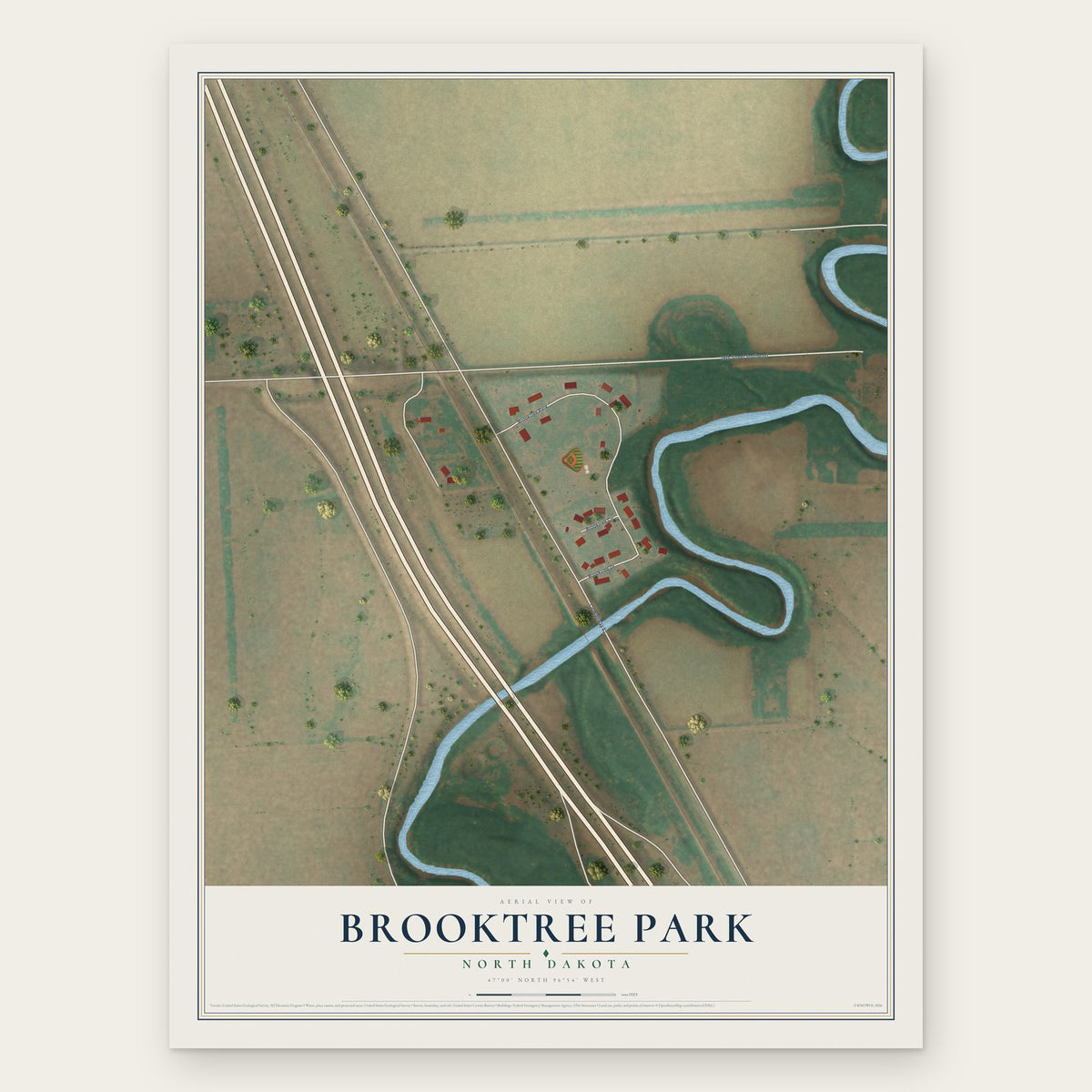 Brooktree Park, North Dakota map print, the full design