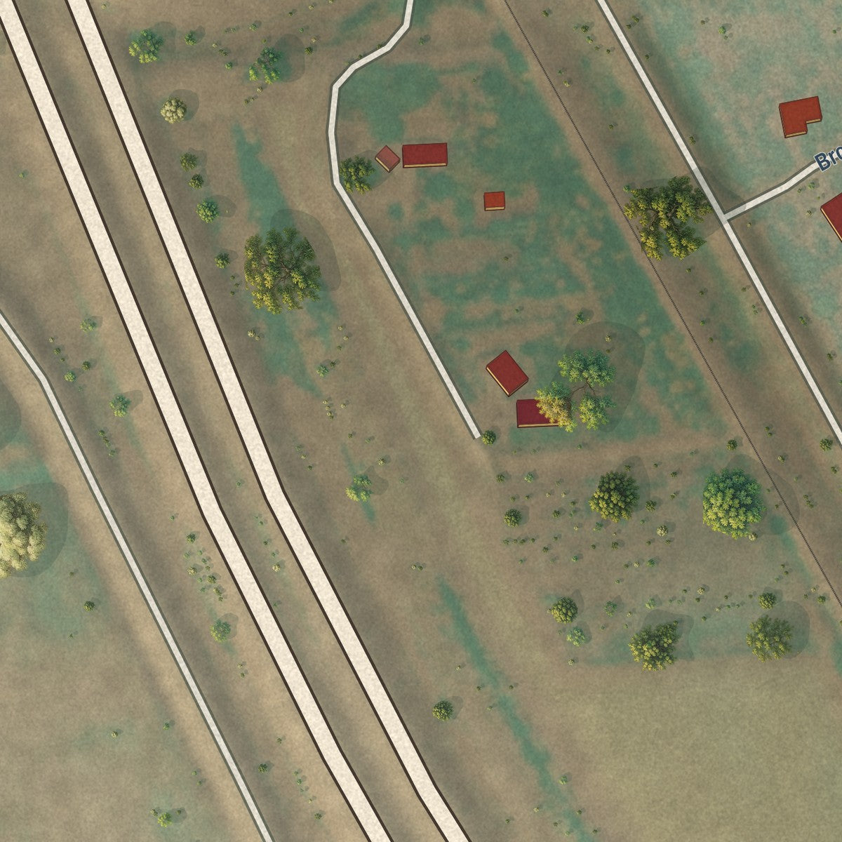 Close-up of the map of Brooktree Park, North Dakota print showing street and building detail
