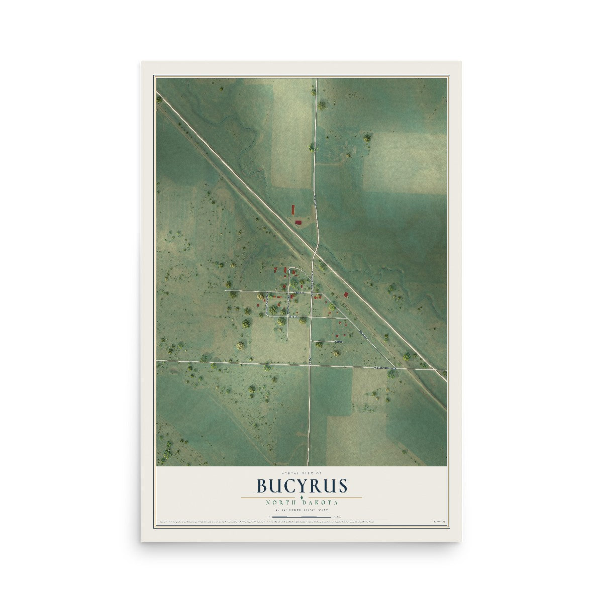 Map of Bucyrus, North Dakota, 12 x 18 inch unframed archival matte print